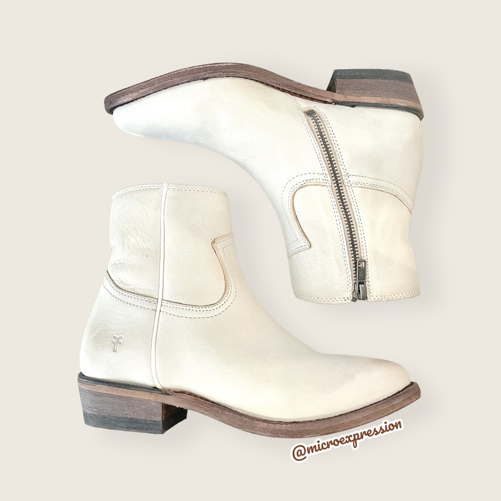 $398 Frye Billy Inside Zip Ivory White Leather Southern Cowboy Short Ankle Boot - Picture 16 of 16